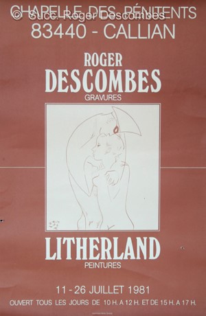 Roger Descombes,  Affiche avec Pierrot et Colombine, 1981 - Poster for an exhibition at Callian, France in 1981 with Pierrot and Colombine
